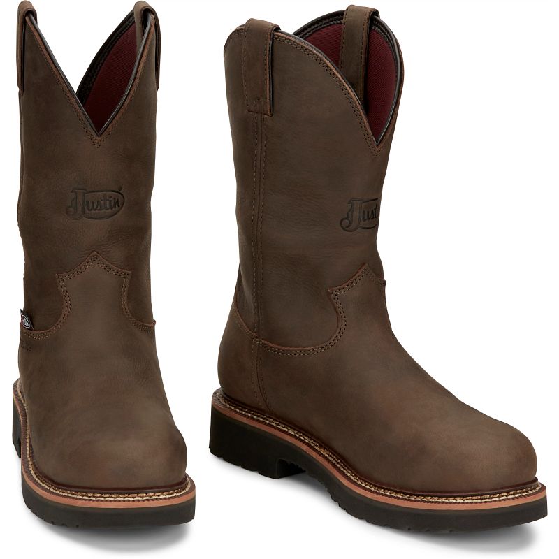 Justin Carbide 11" Waterproof Steel Toe Cowhide Men's Boots (Hickory Brown)