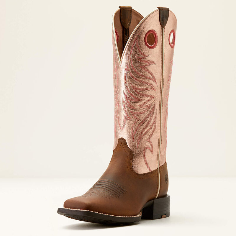 Ariat Women's Round Up Ryder Western Boot (Distressed Brown/Golden Pink)