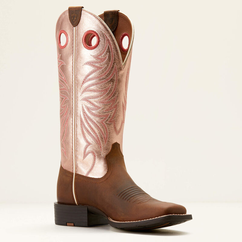 Ariat Women's Round Up Ryder Western Boot (Distressed Brown/Golden Pink)