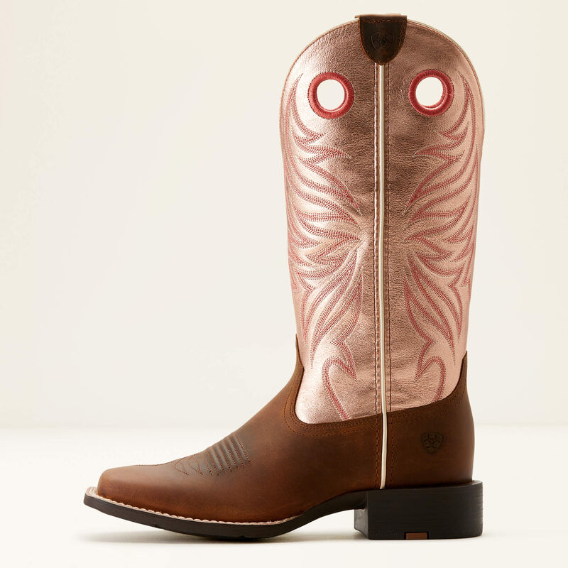 Ariat Women's Round Up Ryder Western Boot (Distressed Brown/Golden Pink)