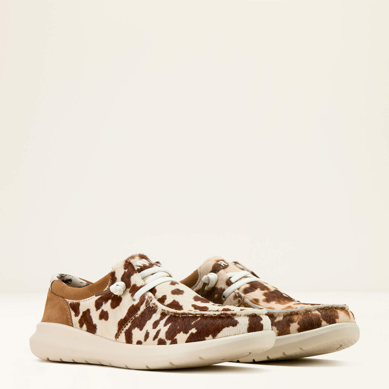 ARIAT WOMEN'S HILO SHOE (TAN AND WHITE BRINDLE HAIR ON|DARK TAN S)