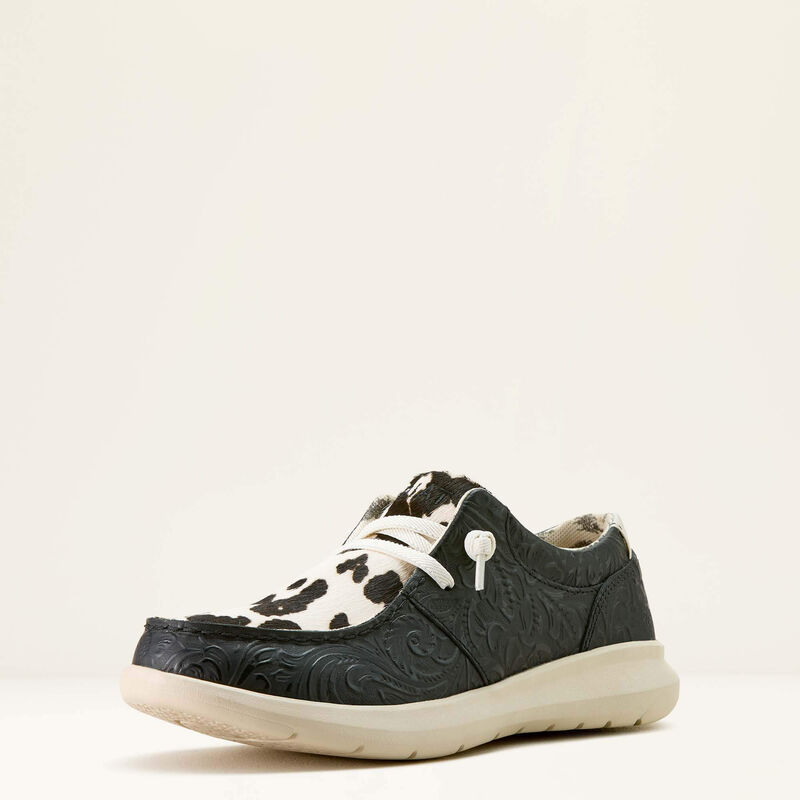 ARIAT WOMEN'S HILO SHOE (BLACK FLORAL EMBOSS|BLACK & WHITE HAIR ON)