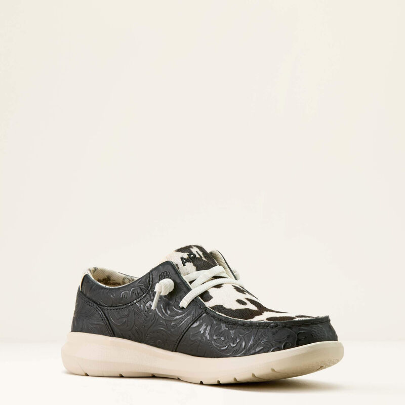 ARIAT WOMEN'S HILO SHOE (BLACK FLORAL EMBOSS|BLACK & WHITE HAIR ON)