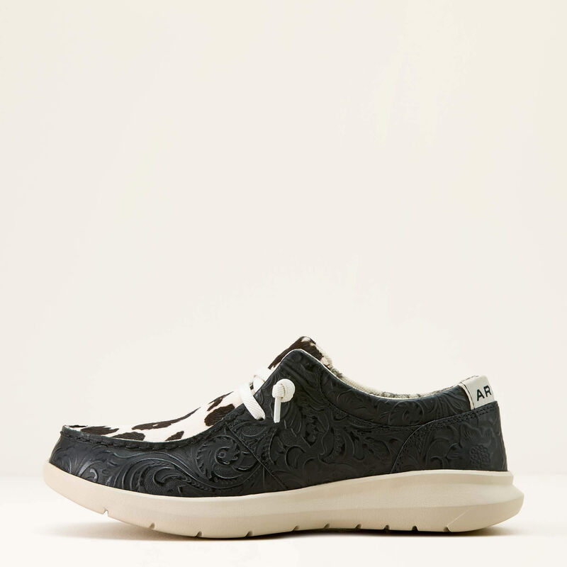 ARIAT WOMEN'S HILO SHOE (BLACK FLORAL EMBOSS|BLACK & WHITE HAIR ON)