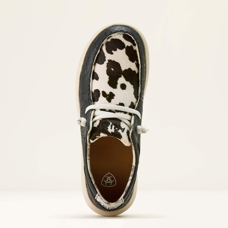 ARIAT WOMEN'S HILO SHOE (BLACK FLORAL EMBOSS|BLACK & WHITE HAIR ON)