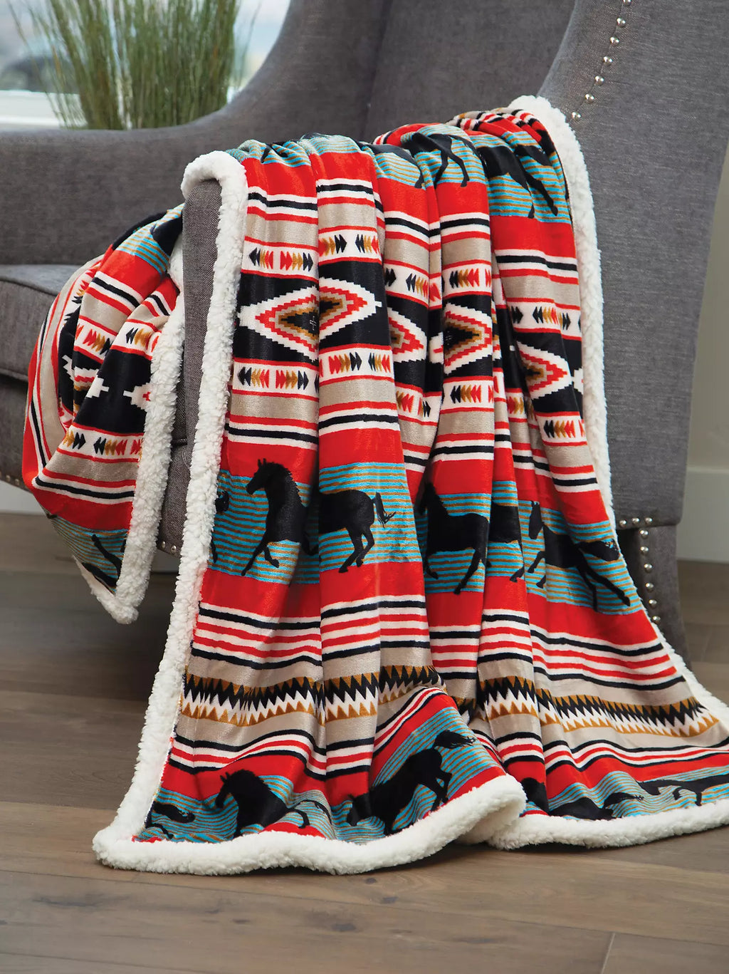 Wrangler Black Stallion Rustic Sherpa Fleece Throw