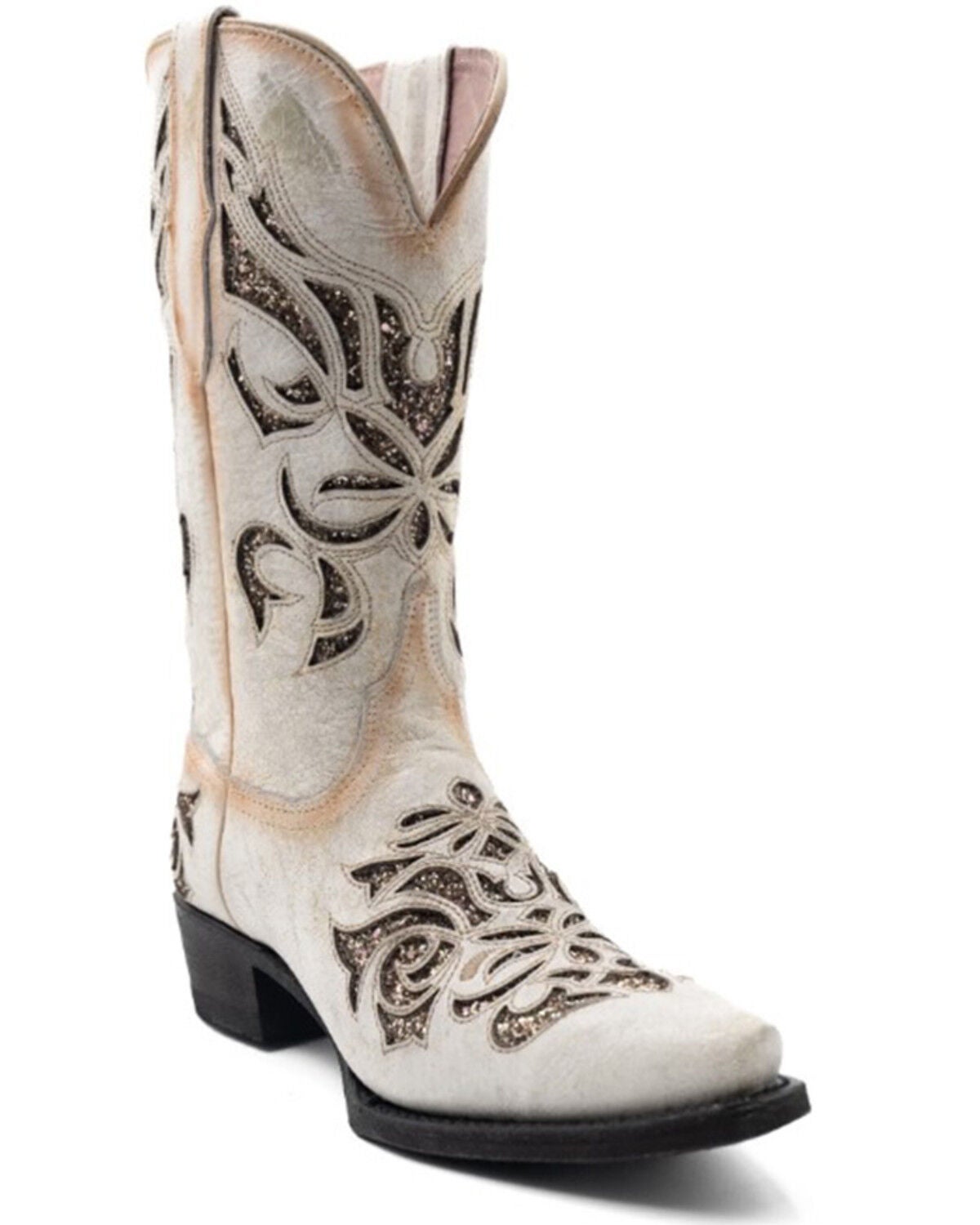 Ferrini Women's Sasha Inlay Western Boots - Snip Toe (Cream)