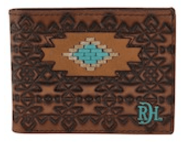 Red Dirt Hat Co. Brown Laced Southwest Medallion Leather Bi-Fold Wallet