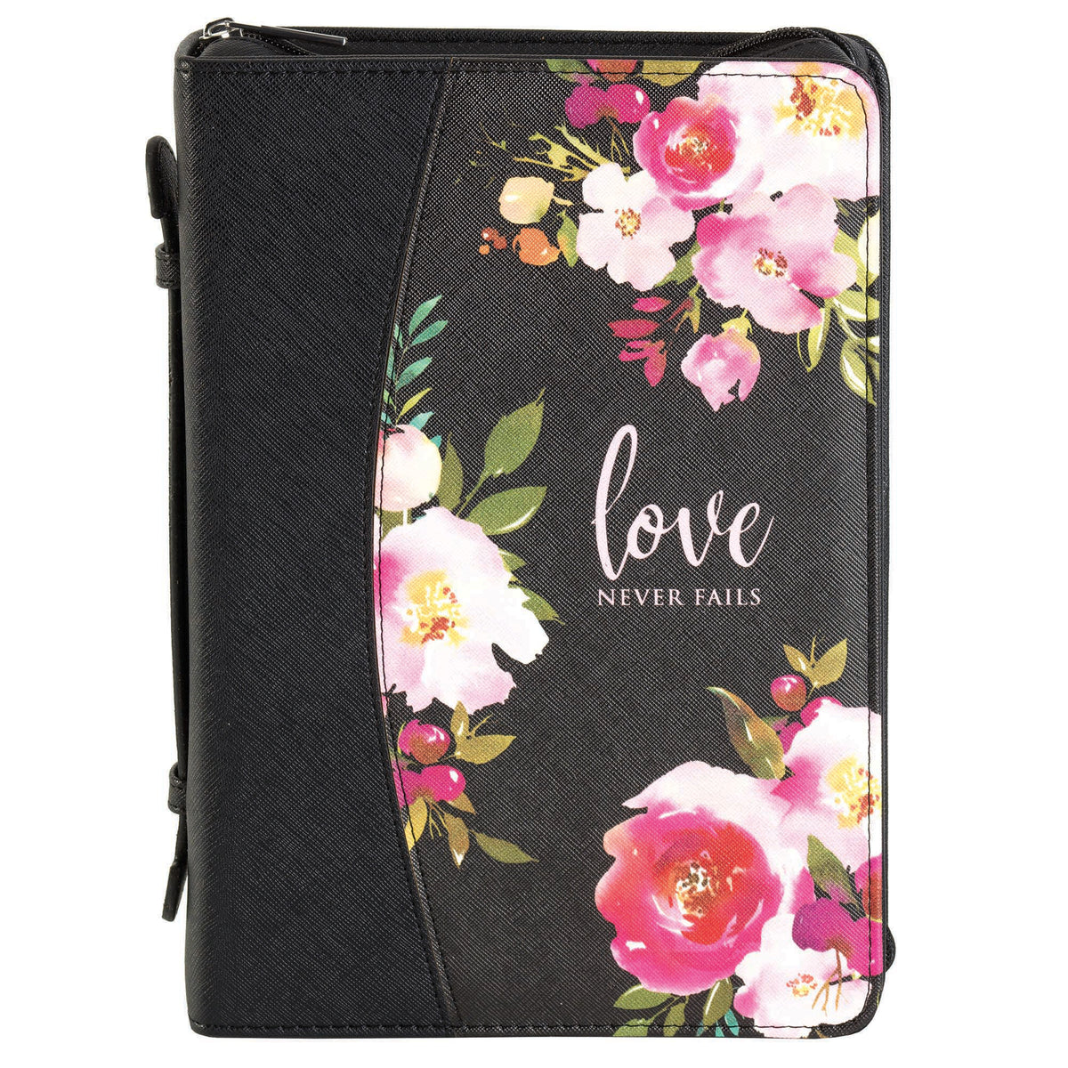 Bible Cover-Love Never Fails-X Large-Black/Floral