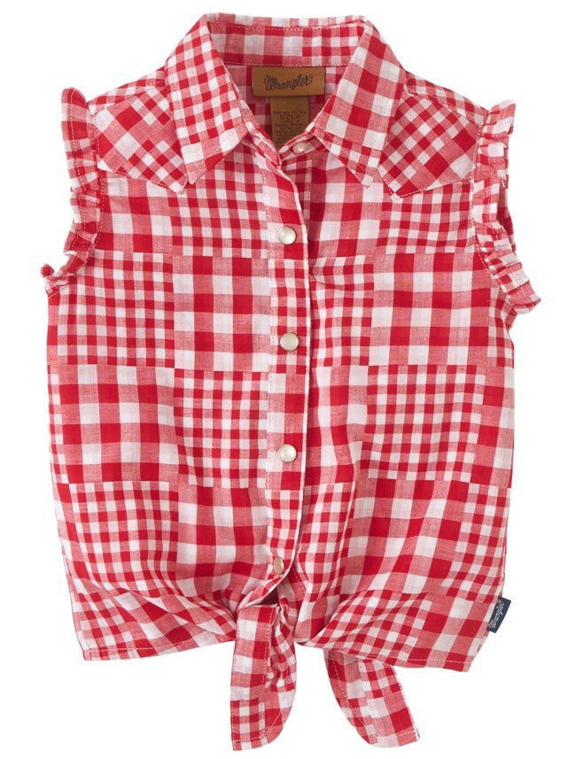 Wrangler Youth Girl's Sleeveless Picnic Tie Red Shirt