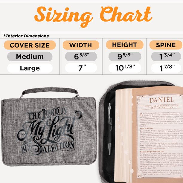 The Lord is My Light - Psalm 27:1 Inspirational Bible Verse w/Secured Zippered Pocket & Pen Storage for Books & Supplies, Dark Gray, Large