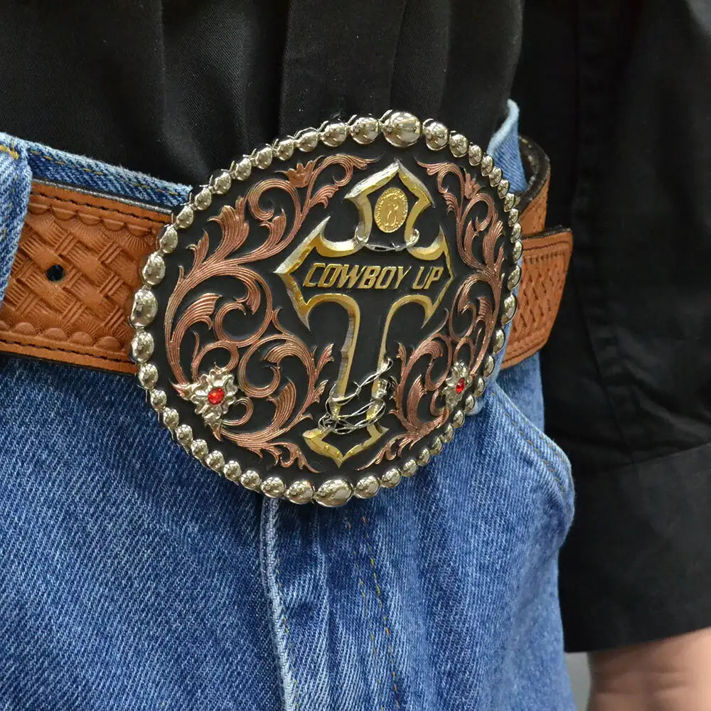 "Tri Color Cowboy Up" Montana Silversmiths Attitudes Collection Belt Buckle