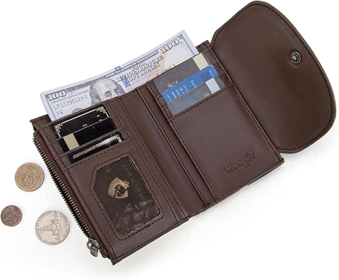 Wrangler RFID Women's Slim Wallet (Brown Cowprint)
