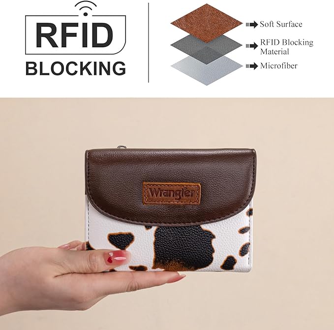 Wrangler RFID Women's Slim Wallet (Brown Cowprint)