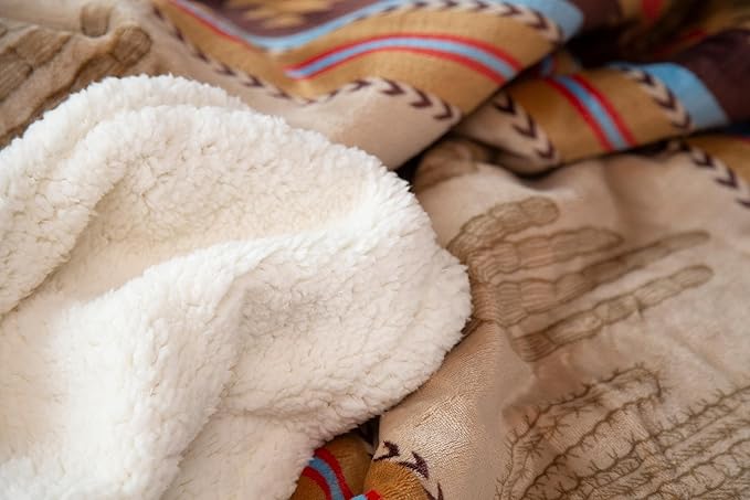 Linen Mart Cactus Rustic Cabin Plush Sherpa Throw 54" x 68"