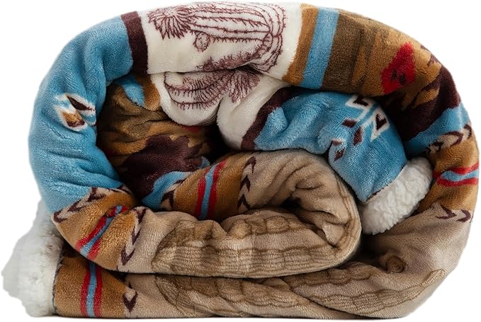 Linen Mart Cactus Rustic Cabin Plush Sherpa Throw 54" x 68"
