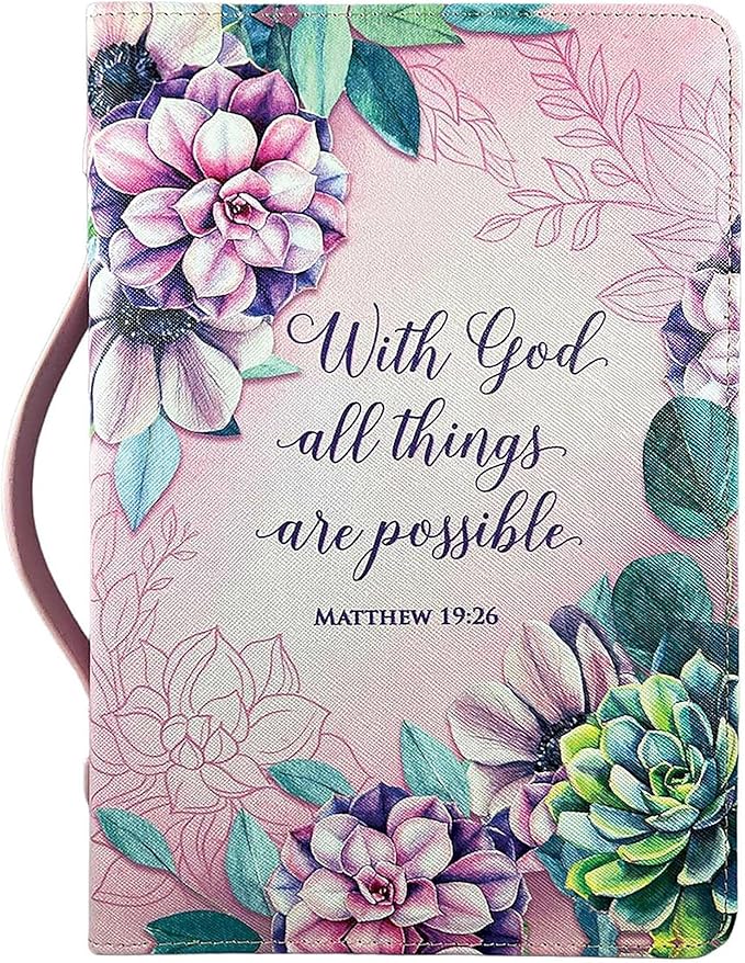 Bible Cover-With God All Things-Pink/Floral-XLG