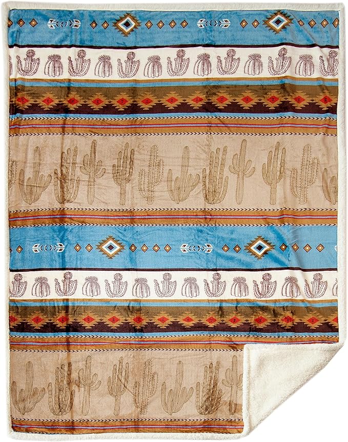 Linen Mart Cactus Rustic Cabin Plush Sherpa Throw 54" x 68"