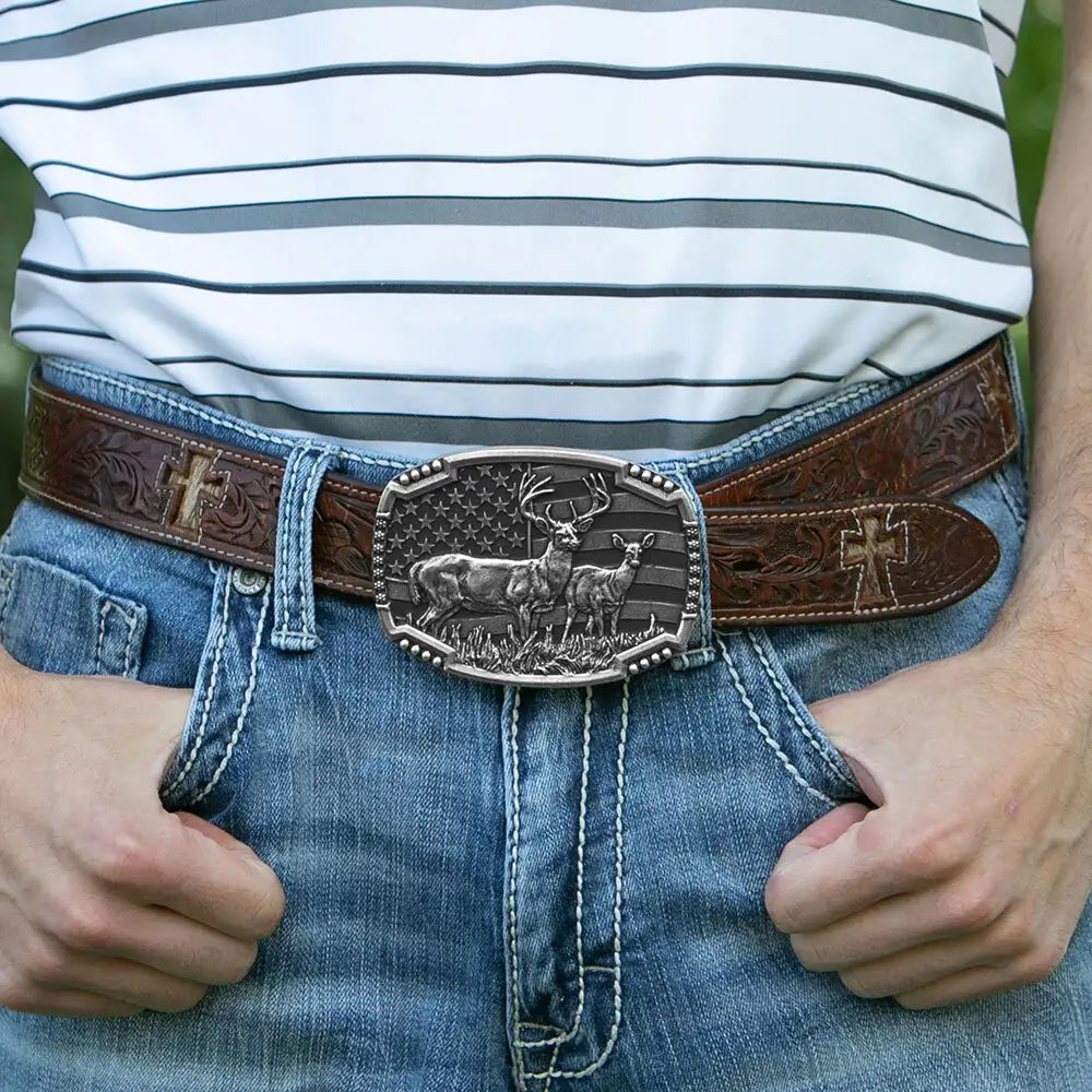 "Matched Pair" Deer Montana Silversmiths Attitudes Collection Belt Buckle