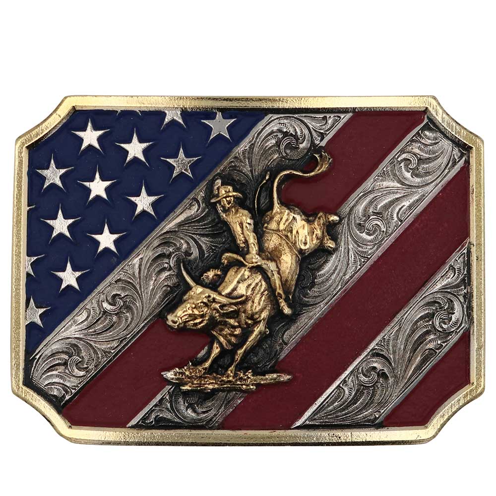"Patriot Bull Rider" Montana Silversmiths Attitudes Collection Belt Buckle