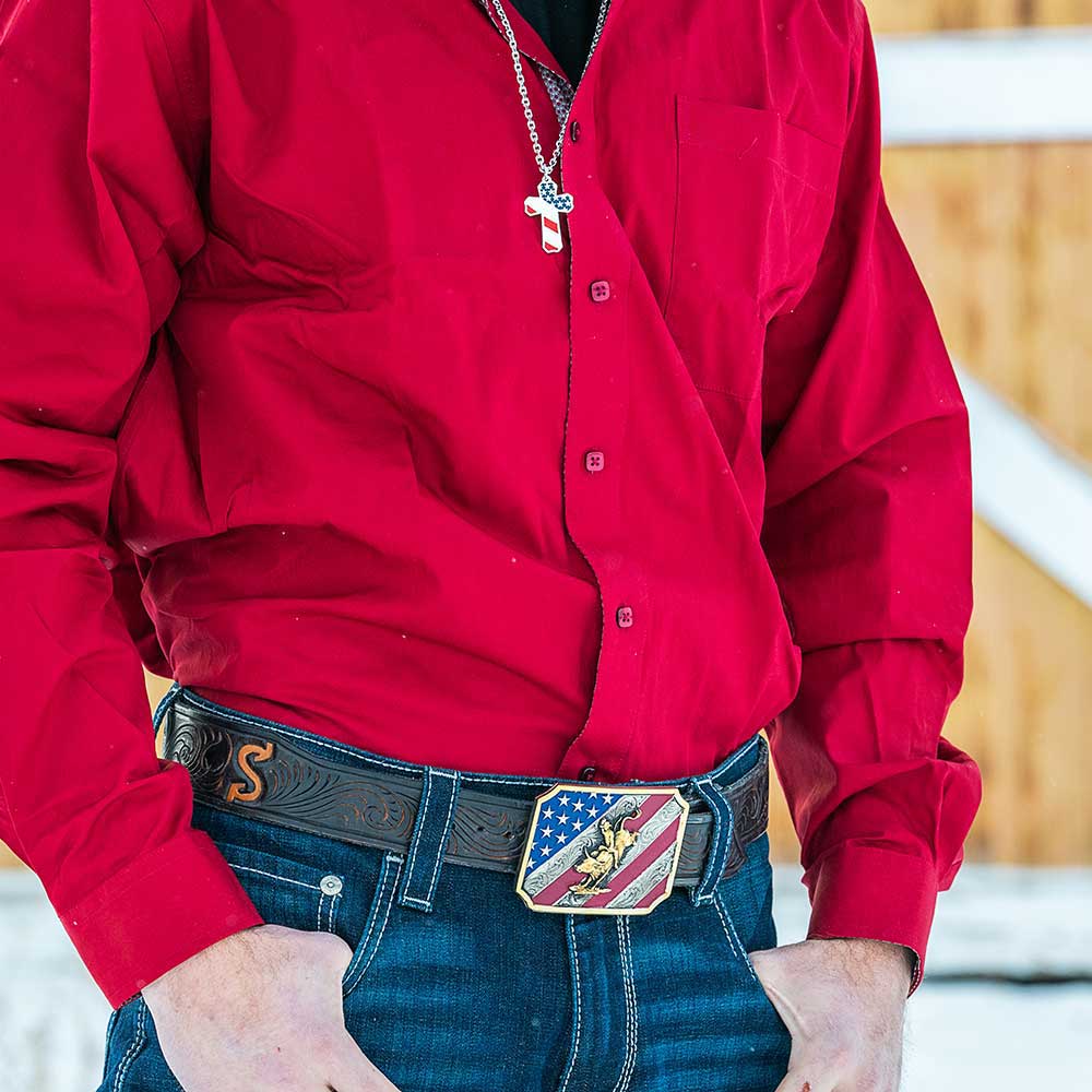 "Patriot Bull Rider" Montana Silversmiths Attitudes Collection Belt Buckle