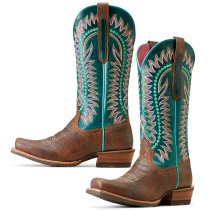 Ariat Women's Derby Monroe Western Boots (Shore Tan/Turquoise Nights)