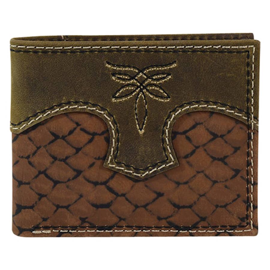 Tony Lama Western Men Bifold Wallet Leather Embossed Big Bass Chesnut