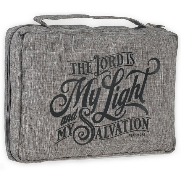 The Lord is My Light - Psalm 27:1 Inspirational Bible Verse w/Secured Zippered Pocket & Pen Storage for Books & Supplies, Dark Gray, Large