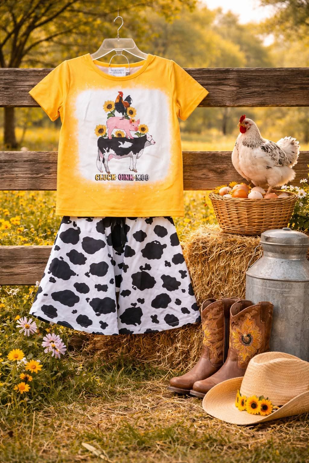 🐓Cluck 🐖Oink 🐄Moo Girl's 2 Pc. Set