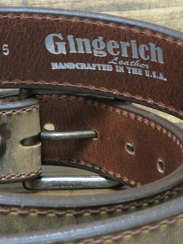 GINGERICH LEATHER ROOSEVELT DISTRESSED 1.375" EMBOSSED BASKETWEAVE LEATHER BELT