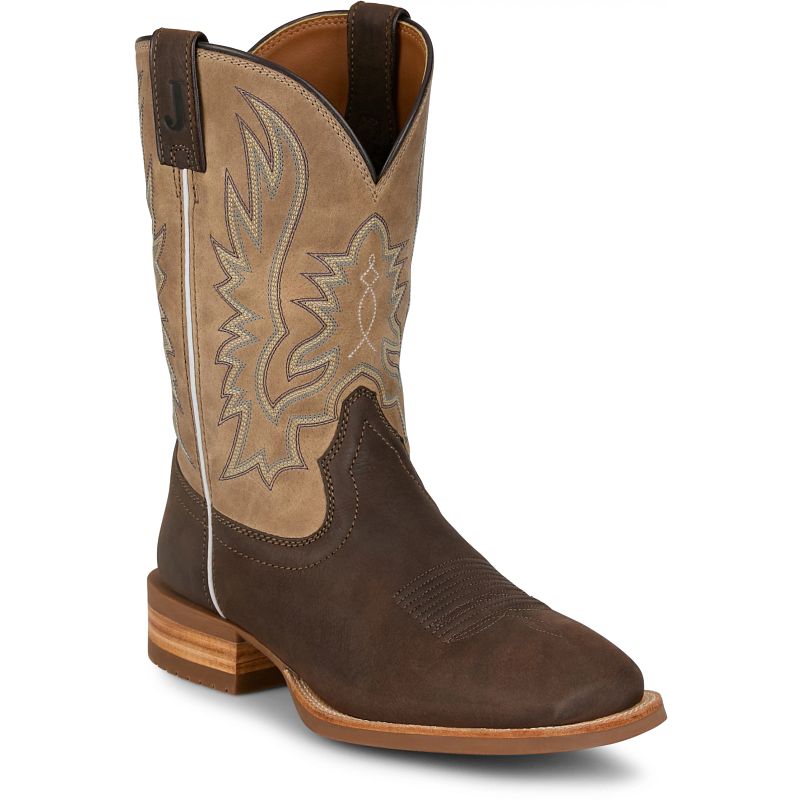 Justin Rustle 11" Men's Western Boots (Grizzly Brown)