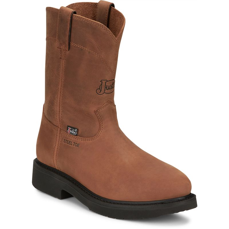 Justin 10" Round Up Men's Cowhide Steel Toe Boots (Aged Bark Brown)