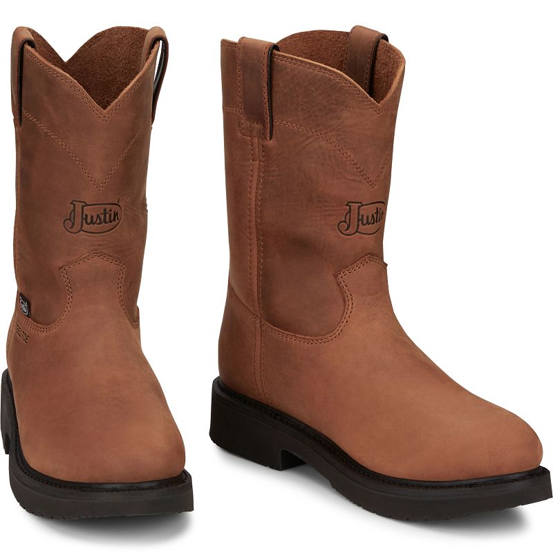 Justin 10" Round Up Men's Cowhide Steel Toe Boots (Aged Bark Brown)