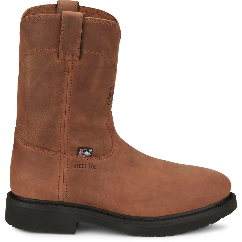 Justin 10" Round Up Men's Cowhide Steel Toe Boots (Aged Bark Brown)
