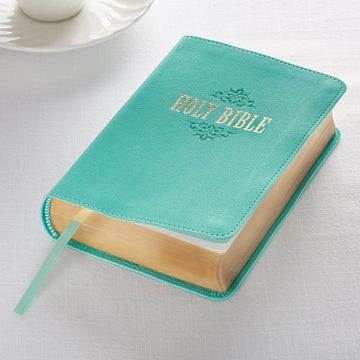 Robin’s-Egg Blue Faux Leather Large Print Compact King James Version Bible