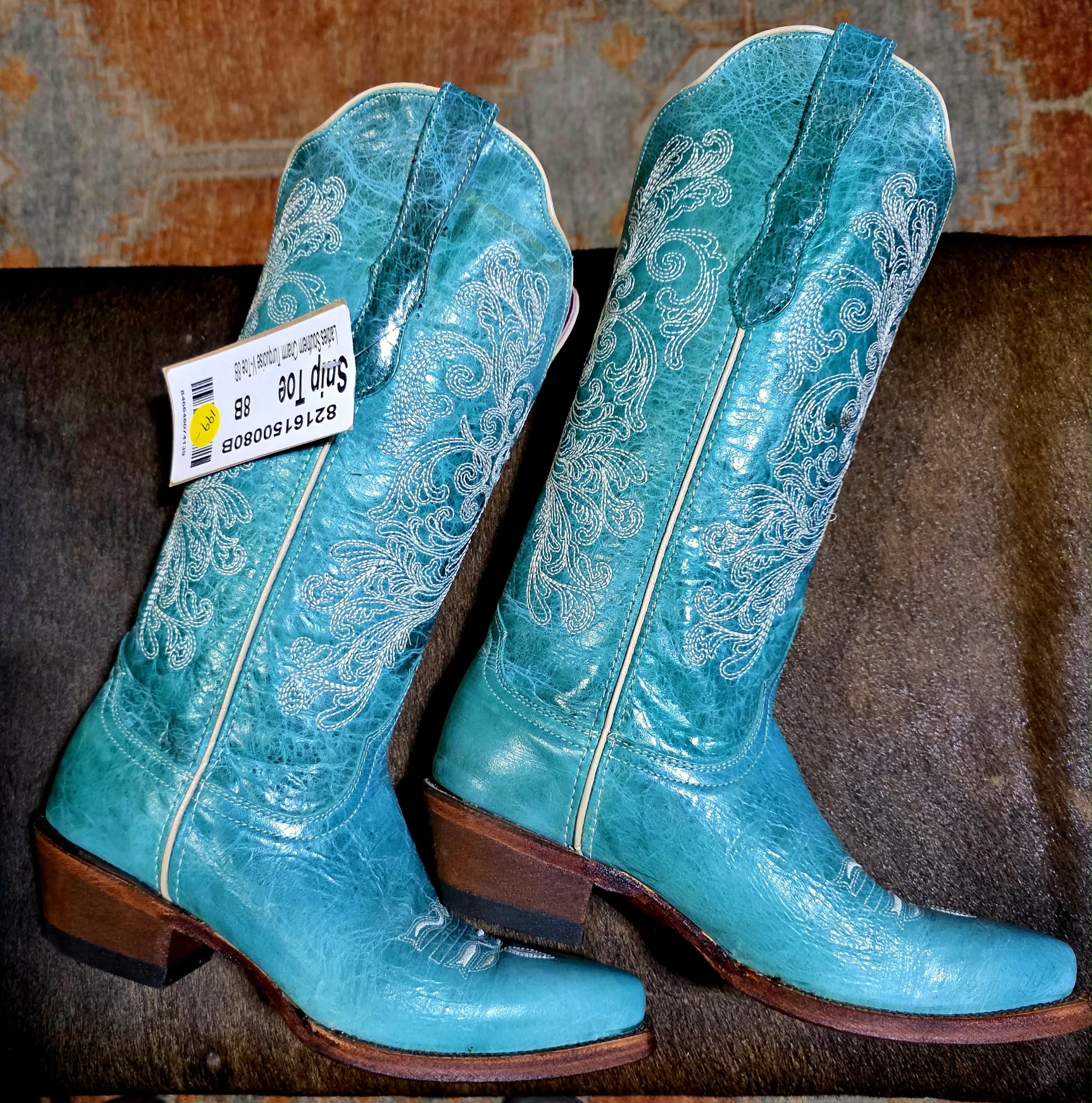 Ferrini Women's Southern Charm Turquoise Cowgirl Boot - Snip Toe