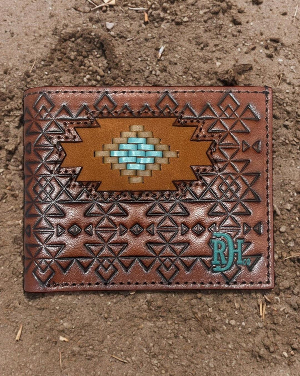 Red Dirt Hat Co. Brown Laced Southwest Medallion Leather Bi-Fold Wallet