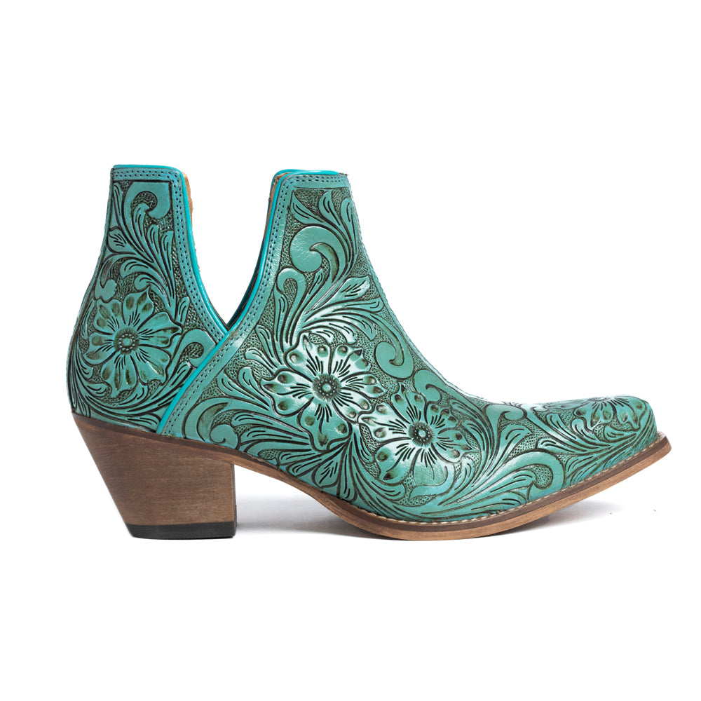 MYRA Women's High Mesa Hand-Tooled Booties (Turquoise)