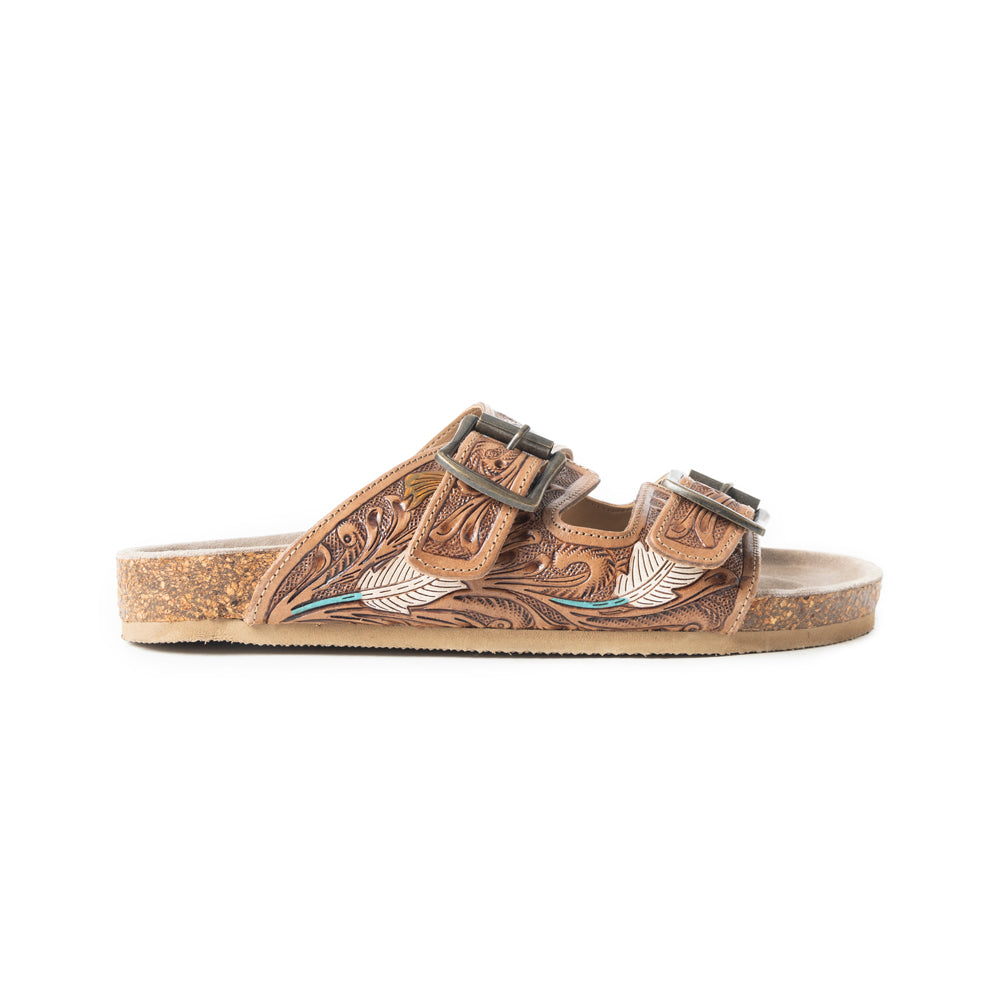 MYRA Falling Feather Sandals In Dark Brown