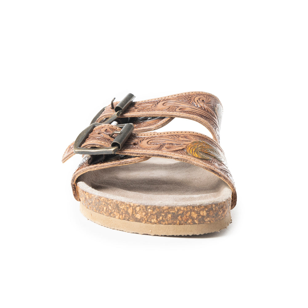 MYRA Falling Feather Sandals In Dark Brown