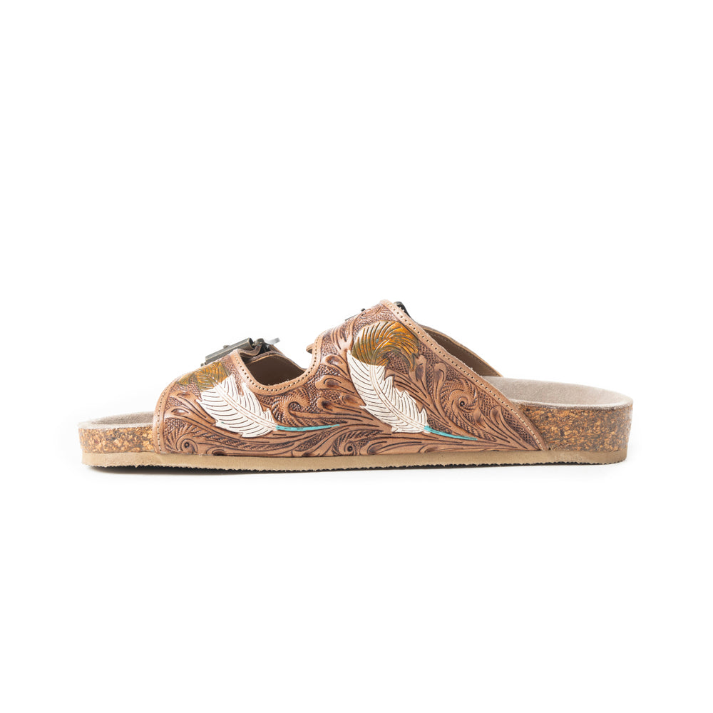 MYRA Falling Feather Sandals In Dark Brown