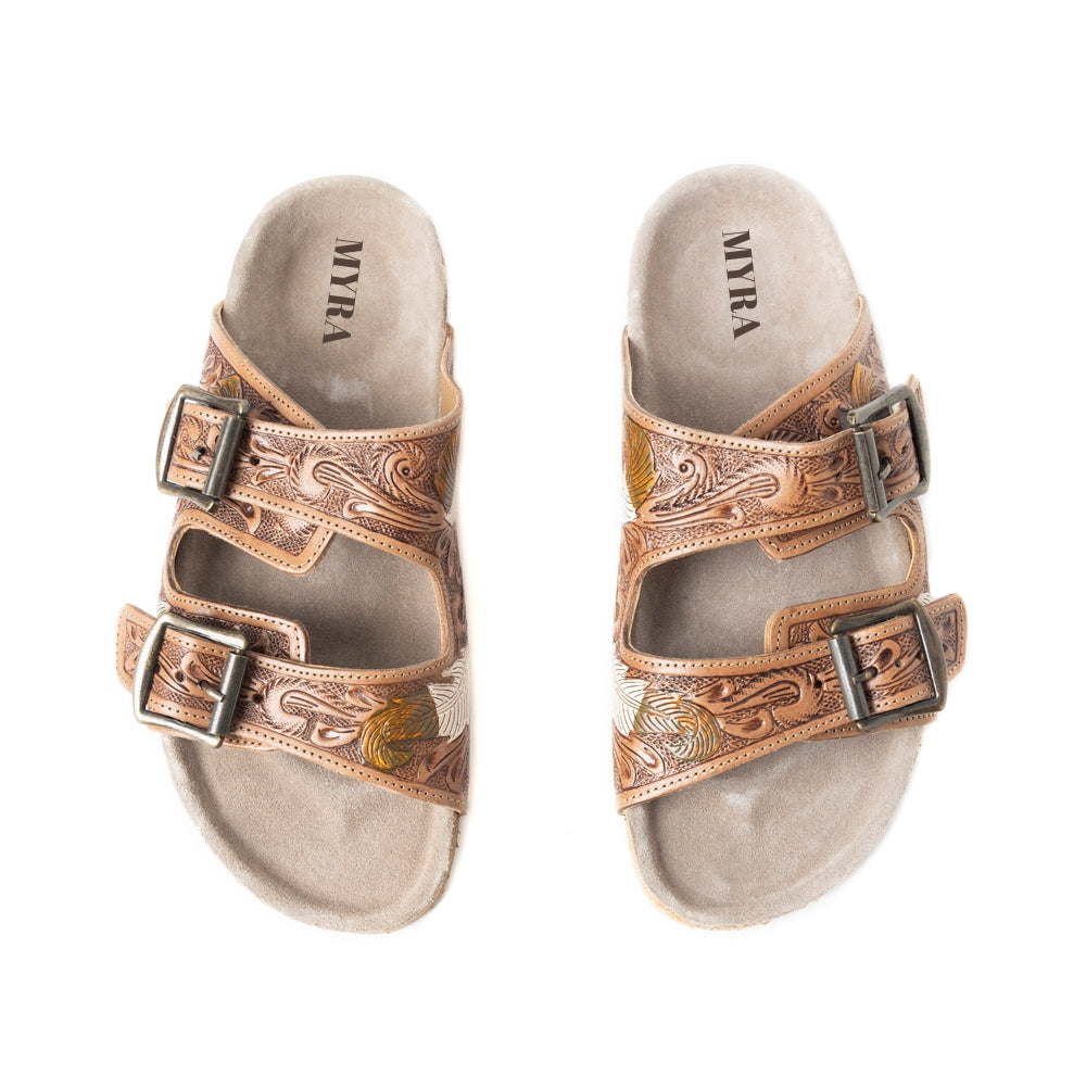 MYRA Falling Feather Sandals In Dark Brown