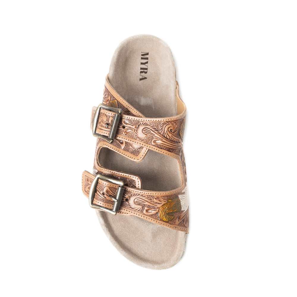 MYRA Falling Feather Sandals In Dark Brown