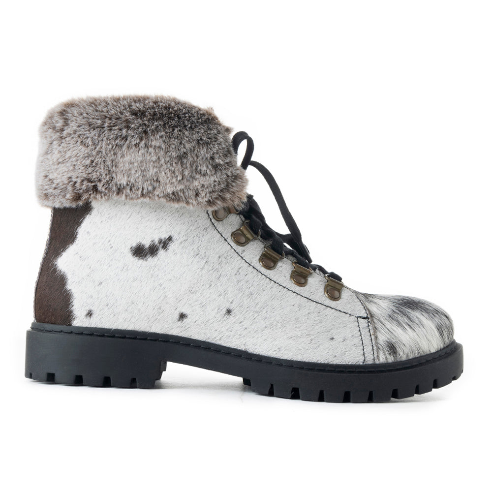 MYRA Women's Turbulent Hairon Leather Boots – Fur Lining, Rugged Sole with Stylish Lace-Up Design for Winter Escapes