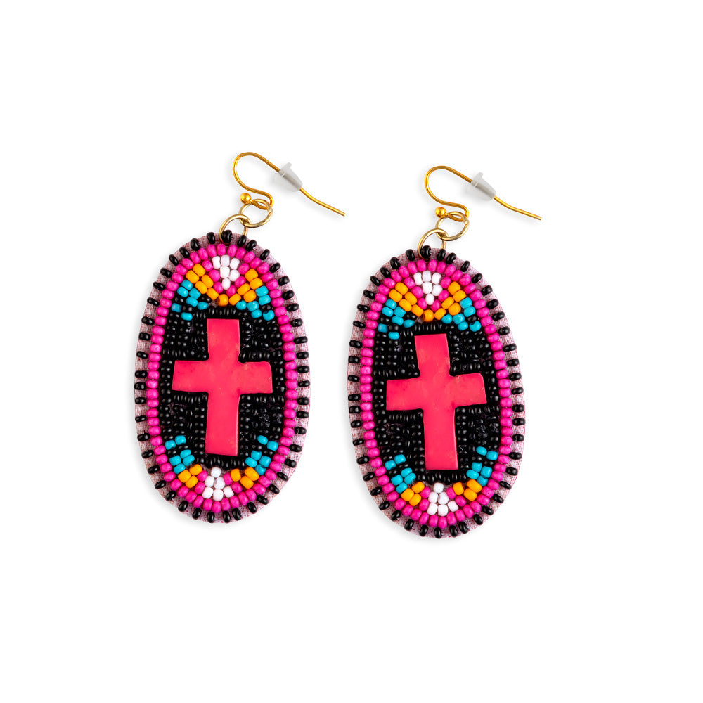 MYRA Purple Cross Beaded Earrings