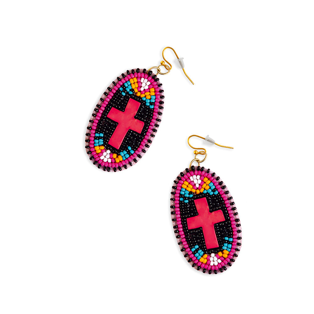 MYRA Purple Cross Beaded Earrings