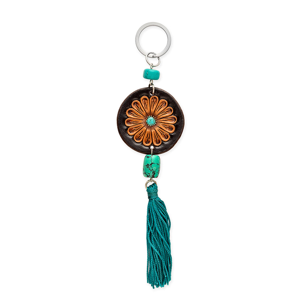 MYRA Turquoise Bloom Sunflower Elegance Hand-Tooled Key Fob