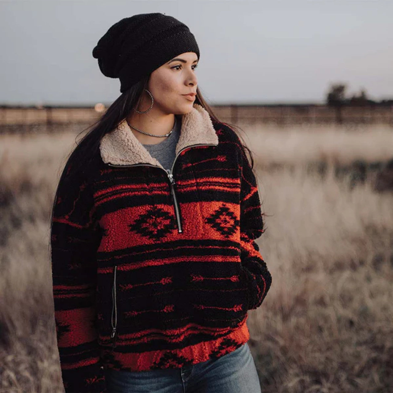 STS Ranchwear Women’s Roxie Aztec Fleece Jacket Outerwear (RED/BLK)