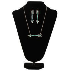 Silver Strike Ladies Arrow Necklace & Earrings Set (Turquoise)