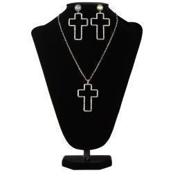 Silver Strike Ladies Crystal Cross Necklace & Earrings Set (Silverstone)